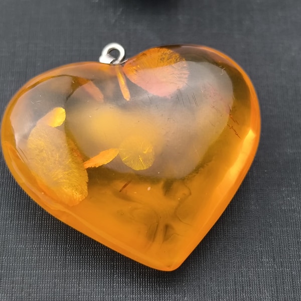 Heart-Shaped Baltic Amber Pendant with 925 Sterling Silver Bail Natural Amber Romantic Gift Jewelry