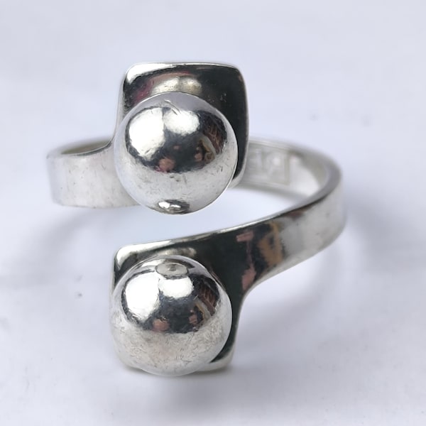 Vintage Bengt Hallberg Twin Sphere Ring 925 Silver | Scandinavian Modernist Adjustable Statement Ring