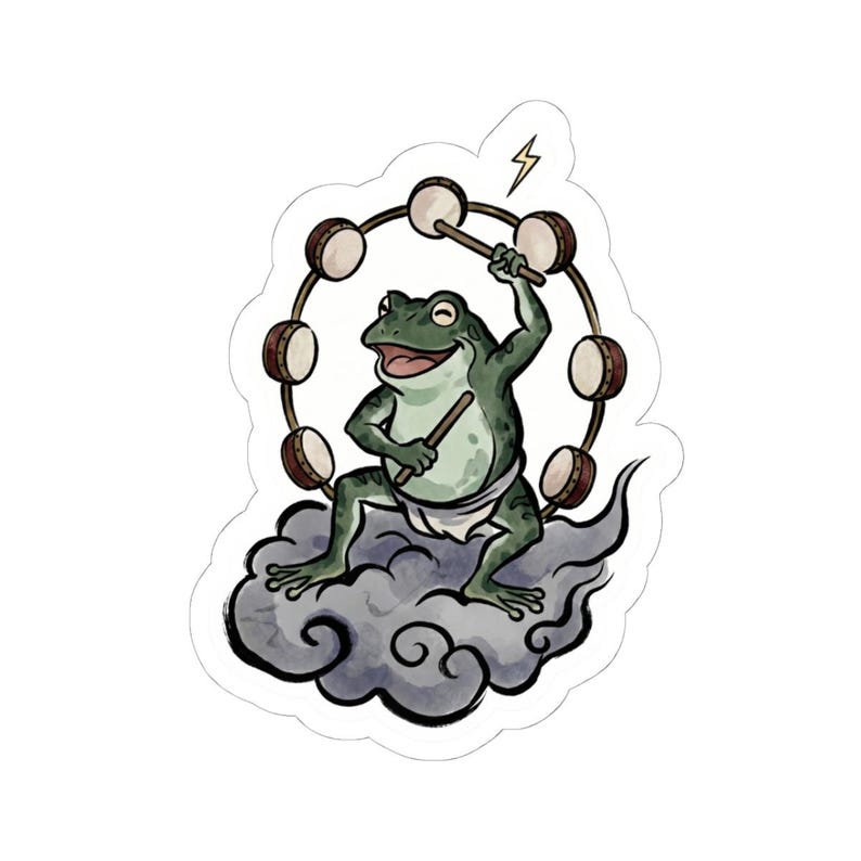 Cute Japanese Raijin Frog Vinyl Sticker Kawaii Frog Chojugiga Kiss Cut ...