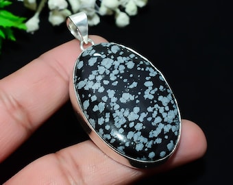 Snowflake Obsidian Silver Pendant, Natural Snowflake Obsidian Pendant, 925 Silver Sterling Pendant, Crystal Pendant, Gift For Wedding
