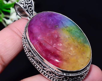 Rainbow Solar Quartz 925 Sterling Silver Pendant – Handmade Gemstone Jewelry For Gift