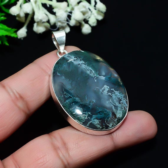 Natural Moss Agate Silver Pendant, Moss Agate Handmade Pendant, 925 Silver Sterling Pendant, Crystal Pendant, Gift For Birthday