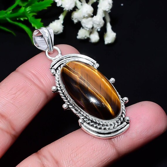 Tiger Eye Silver Pendant, Natural Tiger Eye Pendant, 925 Silver Sterling Pendant, Crystal Pendant, Gift For Her