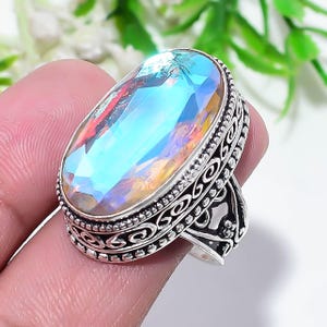Bague en argent sterling 925 avec topaze mystique de feu arc-en-ciel, bague en argent sterling 925, topaze mystique, bague tendance, bague en argent pour femme, cadeau pour elle