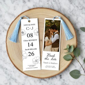 Photo Bookmark Save the Date, Personalized Wedding Favors for Guests, Custom Photo Strip Bookmark with Tassel, Minimalist Invite