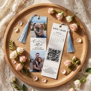 Photo Save the Date Bookmark with QR Code, Custom Bookmarks Bulk, Personalized Wedding Save the Dates, Unique Wedding Favor Bookmark
