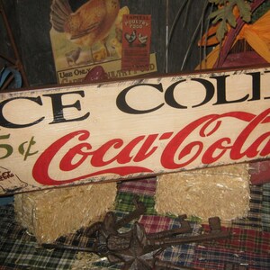 Primitive Wood Coke Advertising Sign Ice Cold Coca Cola 5 cents sign Country Farm Folkart Housewares image 1