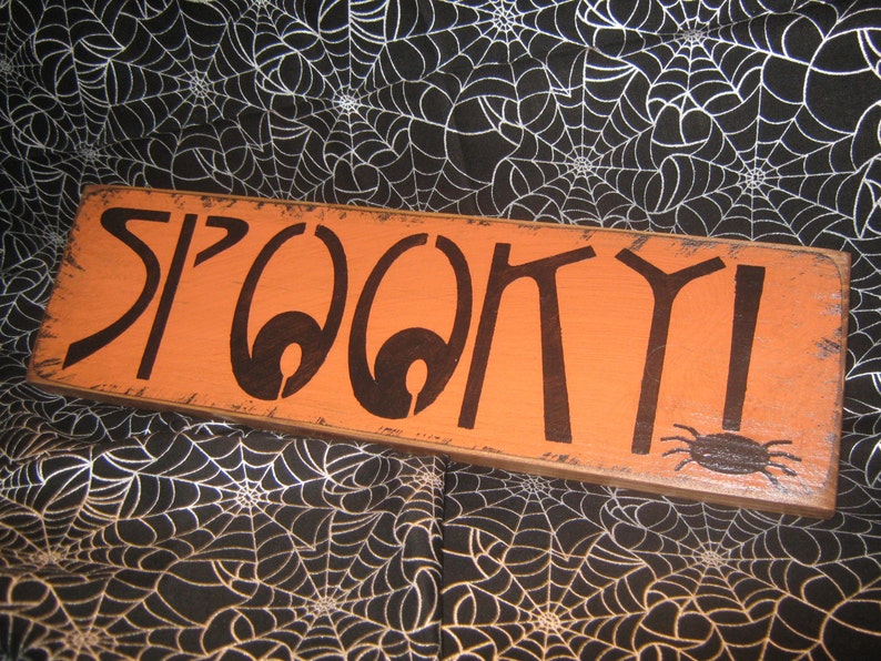 Primitive Holiday Wooden Hand Painted Halloween Salem Witch Sign SPOOKY Country Rustic Folkart image 2