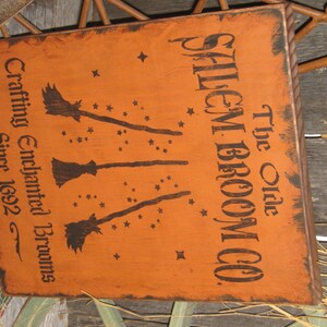 Primitive Lg Holiday Wooden Hand Painted Halloween Salem WItch Sign The Olde Salem Broom Co Country Rustic Folkart image 5