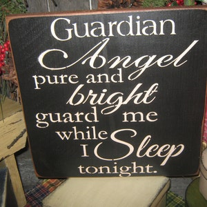 New Item:  Primitive Lg Wood Hand Painted Sign " Guardian Angel " Love Country Housewares Wedding Rustic Subway Art