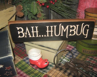 Primitive  Holiday Wooden Sign Christmas " Bah Humbug " Good Tidings  " Housewares