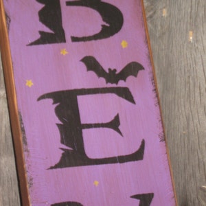 Primitive Large Holiday Wooden Painted Halloween Subway Sign BEWARE Crows Mummy Pumpkins Bats Country Housewares Folkart image 3