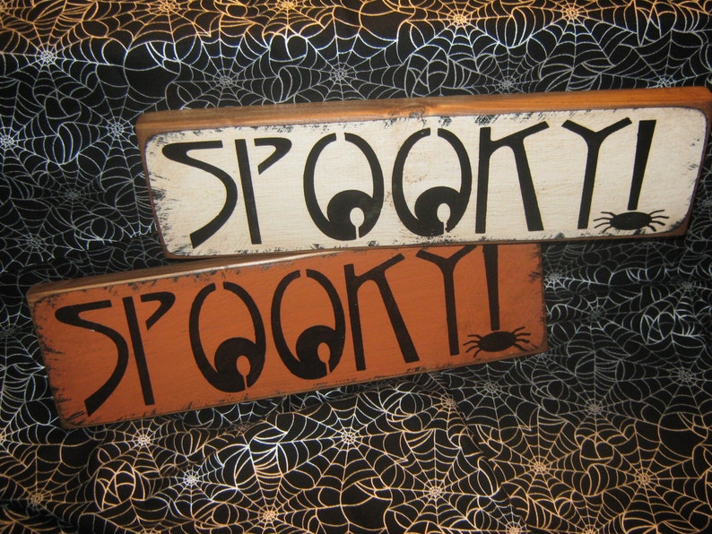 Primitive Holiday Wooden Hand Painted Halloween Salem Witch Sign SPOOKY Country Rustic Folkart image 4