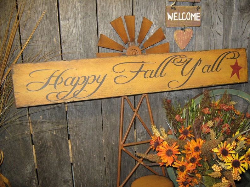 Primitive Sign Wood Sign HAPPY FALL Y'ALL - Etsy