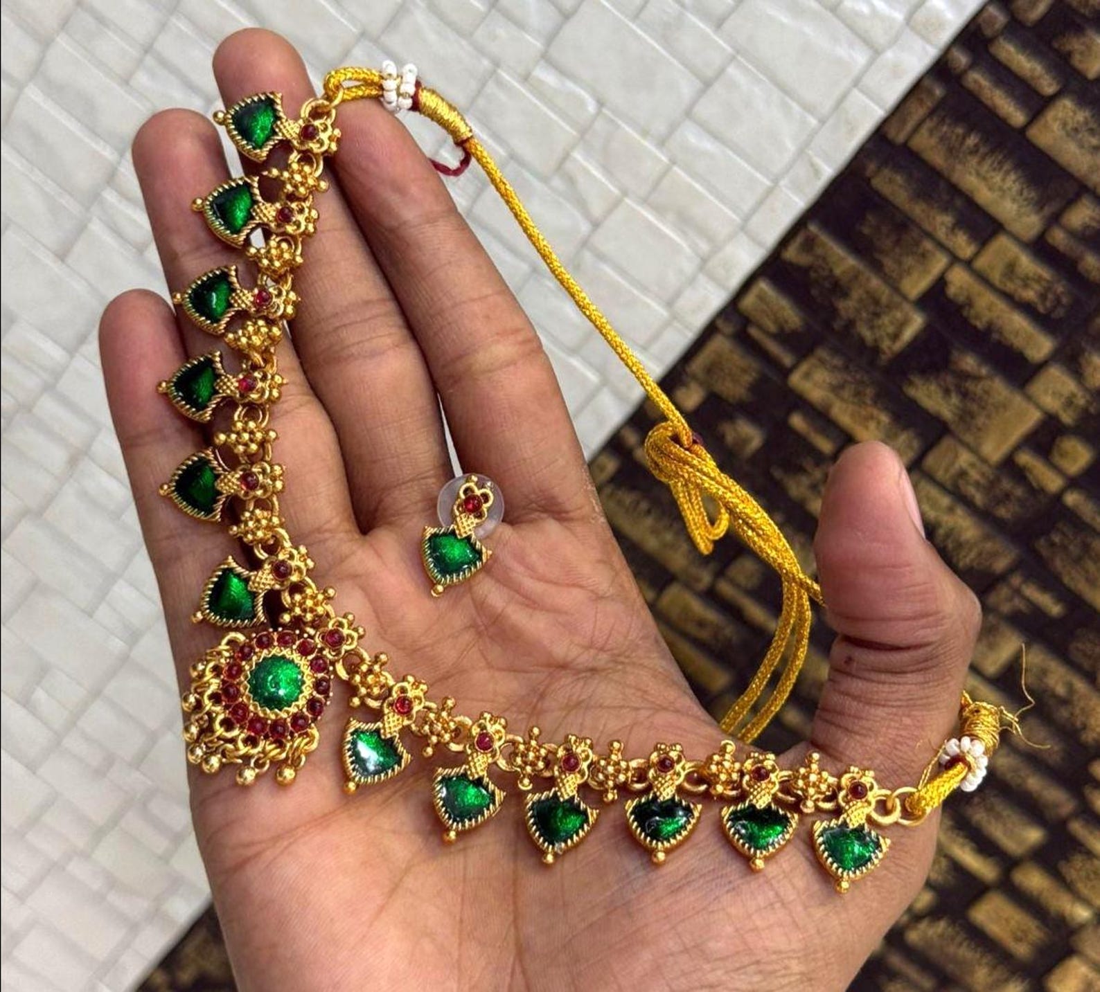 Kerala-style gold-plated brass Palakka necklace Set