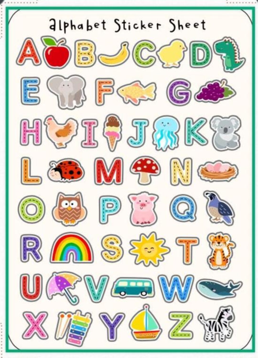 Alphabet Sticker Sheet –comes in 4 Sheet Pack A–Z Learning Stickers for ...
