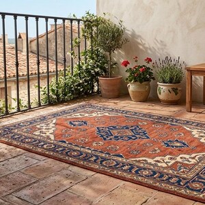 Vintage turkisk Oushak-matta, handgjord ullmatta, rostblå orientalisk matta, traditionell hallmatta, bohemisk lantlig inredning