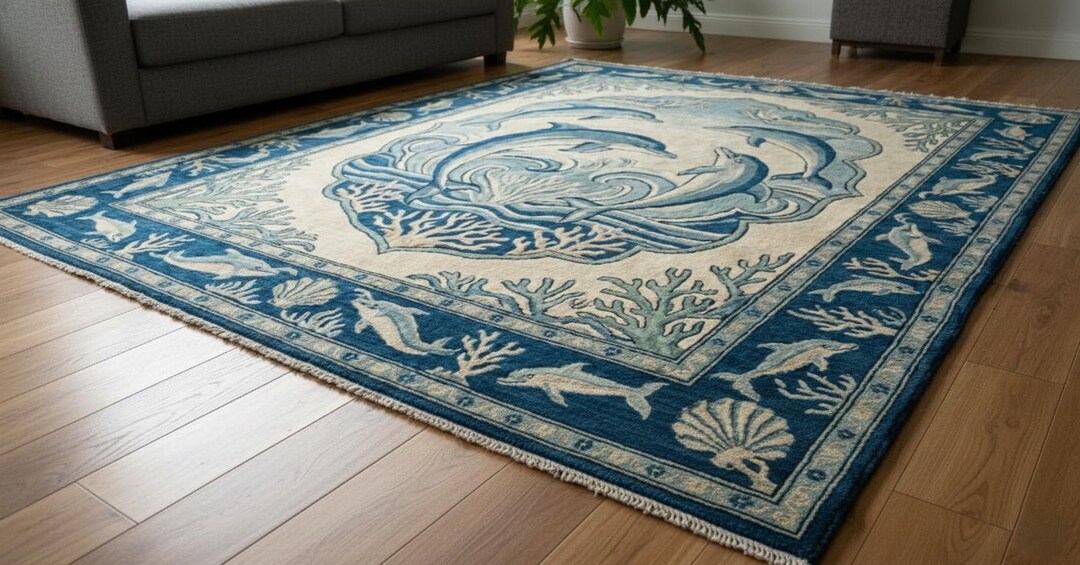Handmade Wool Dolphin Area Rug: Coastal Ocean Theme - Etsy