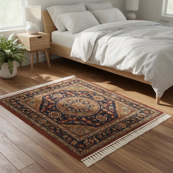 Handmade Knotted Wool Persian Style Rug, Traditional Medallion Carpet