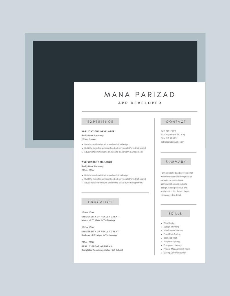 Resume Template ATS Friendly, Minimalist CV 1 Page + Cover Letter ...