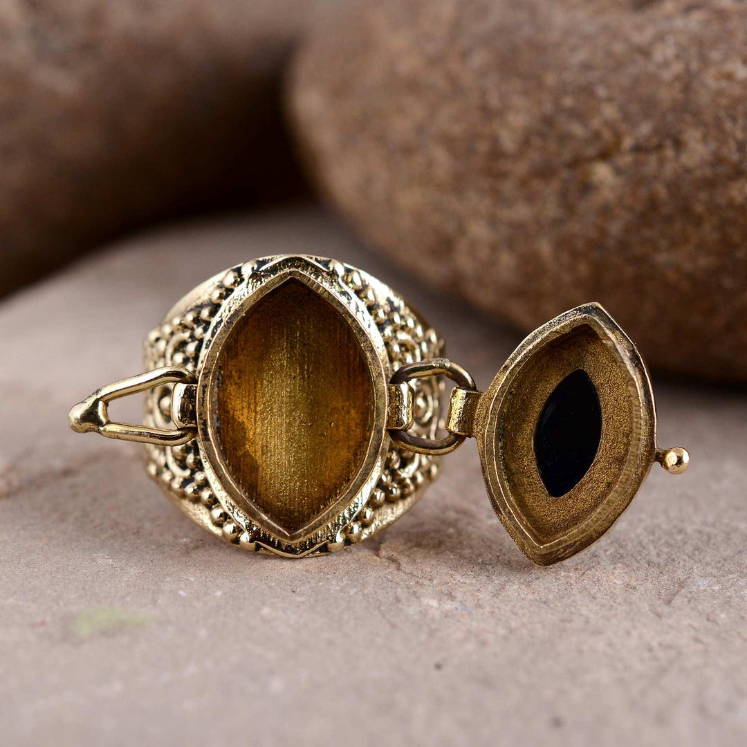 Stinking Rings Vintage Style Ornate Gold Tone Brass Poison Ring Featuring a Detailed ...