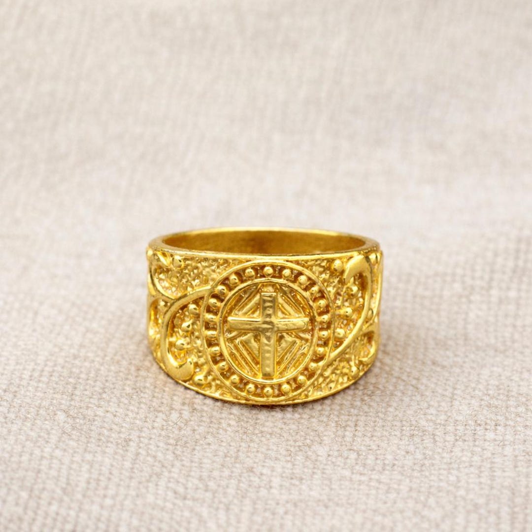 Gold Cross Ring, Christian Signet Ring, Religious Jewelry, Vintage ...