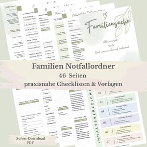 Familien Notfallordner und Versicherungsordner Vorsorge Vorlage für Eltern Alleinerziehende Notfallmappe Checkliste PDF 46 Seiten