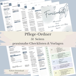 Pflegeordner PDF zum Ausdrucken, Pflegegrad beantragen & MDK Vorbereitung, Pflege organisieren Eltern, Großeltern, Pflegekasse Überblick,