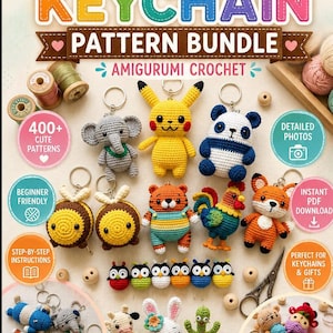 Pacchetto di oltre 350 modelli per portachiavi all'uncinetto / Modelli per portachiavi amigurumi all'uncinetto / Animali carini, mini progetti all'uncinetto / Download digitale immediato in PDF