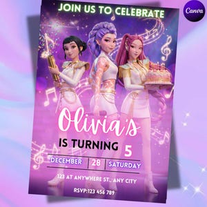 Editable Birthday Invitation| Anime Theme party| Anime Invite| kids Party| Hunter Invite| Canva Template|Kpop demon|Blue Birthday|Printable