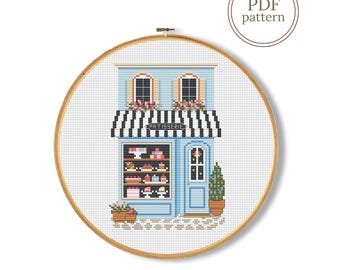 French Patisserie Cross Stitch Pattern PDF, Bakery Shop Design, Embroidery Chart (Instant Download)