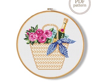 Summer Bag With Peony Flowers cross stitch pattern PDF (Instant Download)