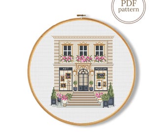 Art Museum Cross Stitch Pattern PDF, Gallery Building Counted Chart (Instant Download)