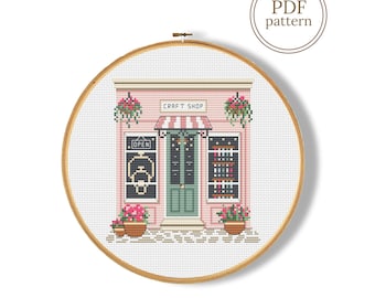 Craft Shop cross stitch pattern PDF, Cozy store counted chart (Instant Download)