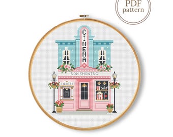 Cinema cross stitch pattern PDF, Movie Lover Counted Chart (Instant Download)