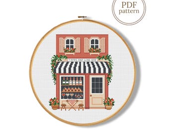 Spanish Tapas and Wine Bar Cross Stitch Pattern PDF, Cafe Design (Instant Download)