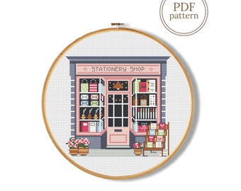 Stationery Shop Cross Stitch Pattern PDF, Modern counted chart (Instant Download)