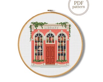 Library cross stitch pattern PDF, Book counted chart (Instant Download)