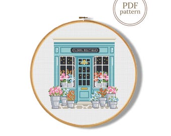 Flower Boutique Cross Stitch Pattern PDF, Summer Floral Shop Chart (Instant Download)
