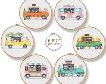 Food Trucks Cross Stitch Patterns PDF, Set of 6, Summer Chart Collection (Instant Download)