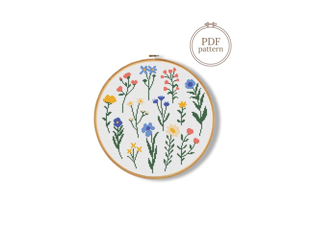 Wildflower Cross Stitch Pattern PDF, Botanical Flower Design Chart - Etsy