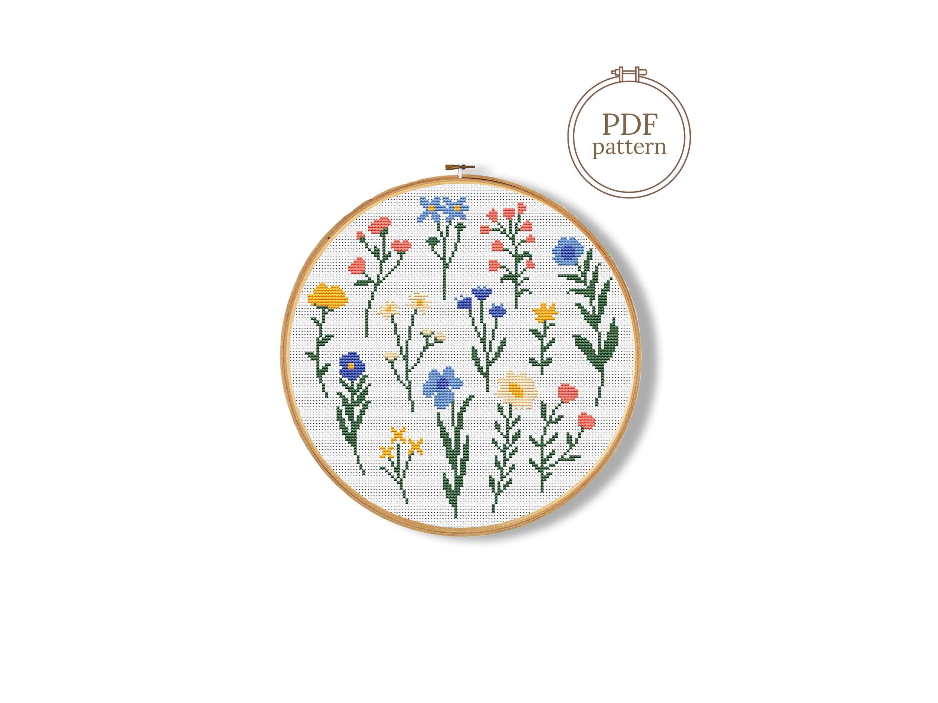 Wildflower Cross Stitch Pattern PDF, Botanical Flower Design Chart - Etsy