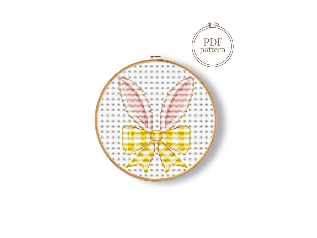 Easter Bunny Cross Stitch Pattern PDF, Yellow Bow Design Chart - Etsy