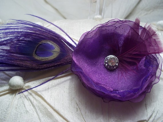 Items similar to Bridesmaid Hair Clip, Pin or Brooch - Purple Peacock ...