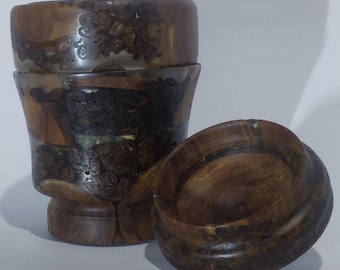 Hand Turned Wood & Resin Lidded Pot | Decorative Storage Canister