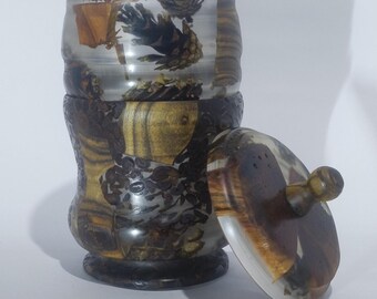 Hand Turned Wood & Resin Lidded Pot | Decorative Storage Canister