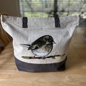 Canvas Bird Tote Bag, Hummingbird Kingfisher Junco Artwork Makeup Pouch