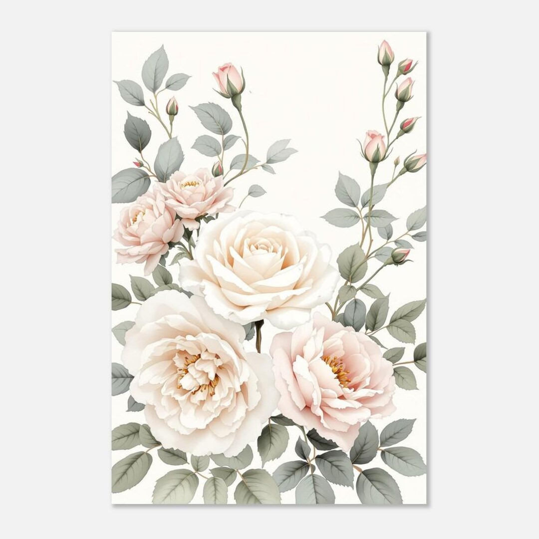 Garden Rose Print | Vintage Floral Wall Art | Cottage Garden Bouquet ...
