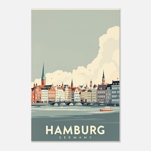 Hamburg-Poster | Vintage-Reisebild | Altstadt-Straßenszene aus der Mitte des 20. Jahrhunderts
