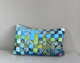 Textile Art Cushion 30x50 cm, Green & Petrol Gradient, Art Edition